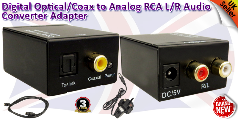 Digital to Analog Audio Converter Coaxial Optical Toslink RCA R/L with ...