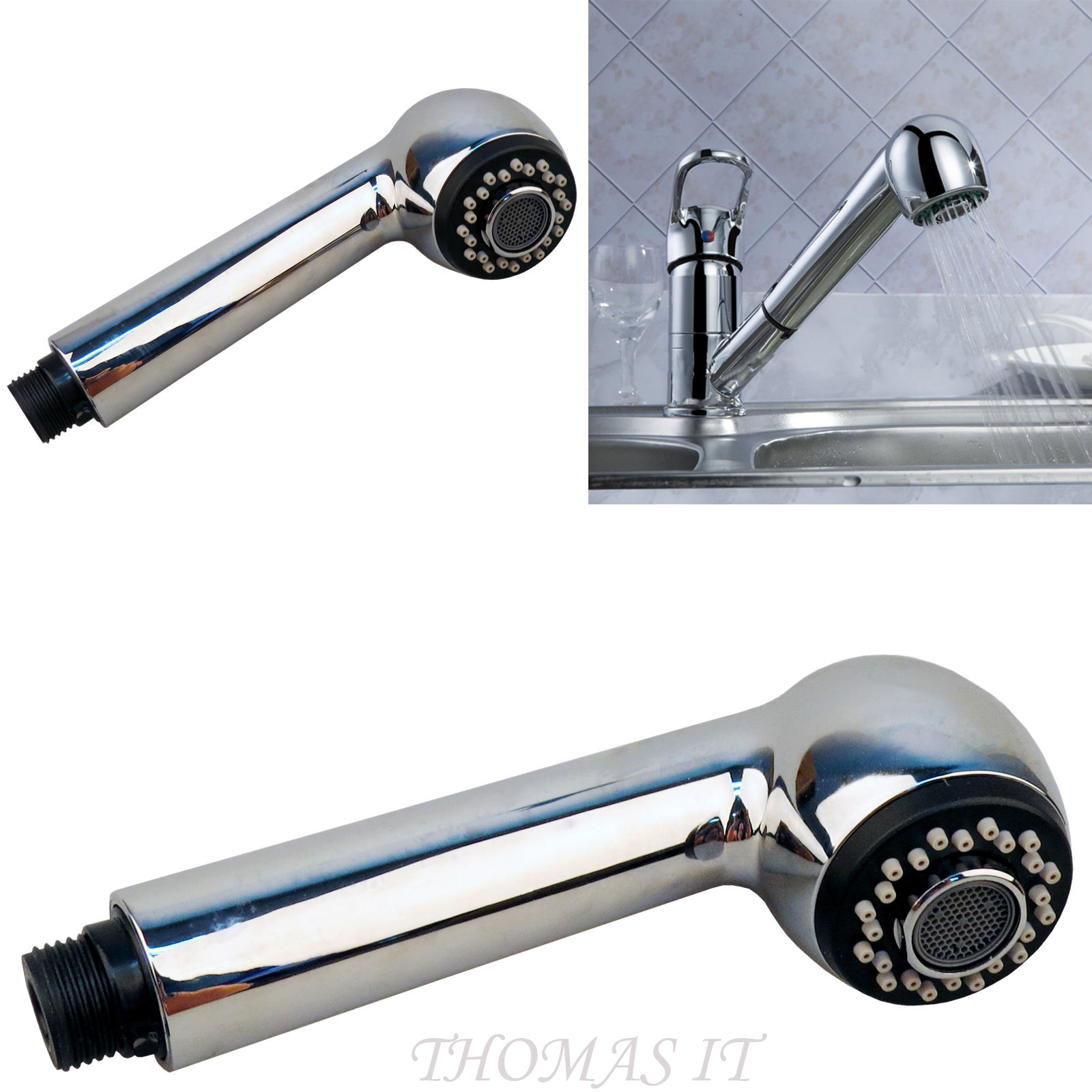 Modern Chrome Kitchen Sink Basin Mixer Swivel Tap Monobloc Pull Out