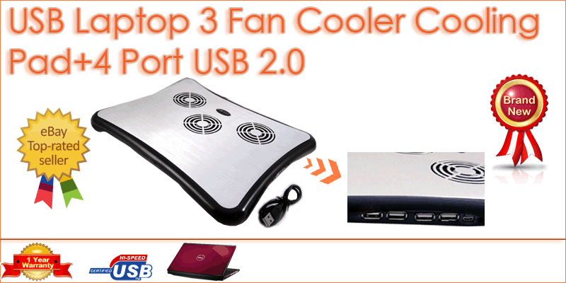 Fan Laptop Notebook Cooler Cooling Pad+USB 4 Port Hub  