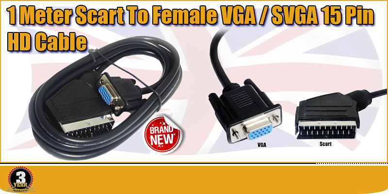 1M Metre RGB Composite Scart M to VGA Female Connector cable For LCD 