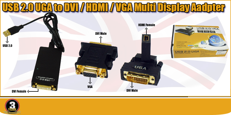 USB 2 0 UGA to DVI HDMI VGA Multi Video Displays Adapters for TV LCD PC CRT Gold